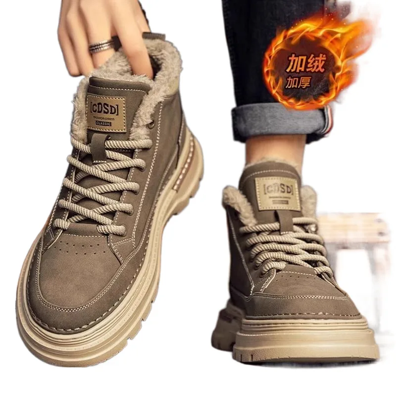 Męskie zimowe pluszowe ciepłe buty śniegowe dla mężczyzn Wysokie grube dno antypoślizgowe codzienne trampki Chunky Outdoor Sports Cotton Shoes — zdjęcie 2