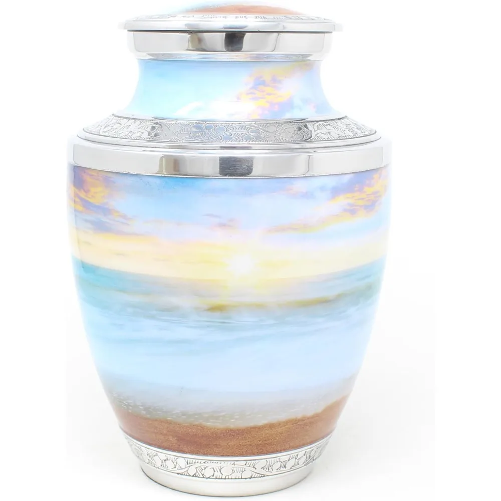 Grande urne de crémation pour hommes et femmes adultes pour cendres humaines – Onde de plage, coucher de soleil, décorative et enterrement
