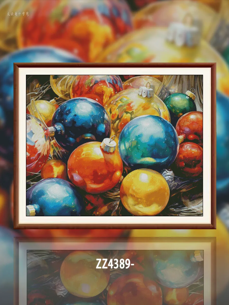 [ZZ4389-Christmas Ball] Stamped Cross Stitch Embroidery Kit 14CT 16CT 11CT, Needlework Supplies, Cotton Thread Set
