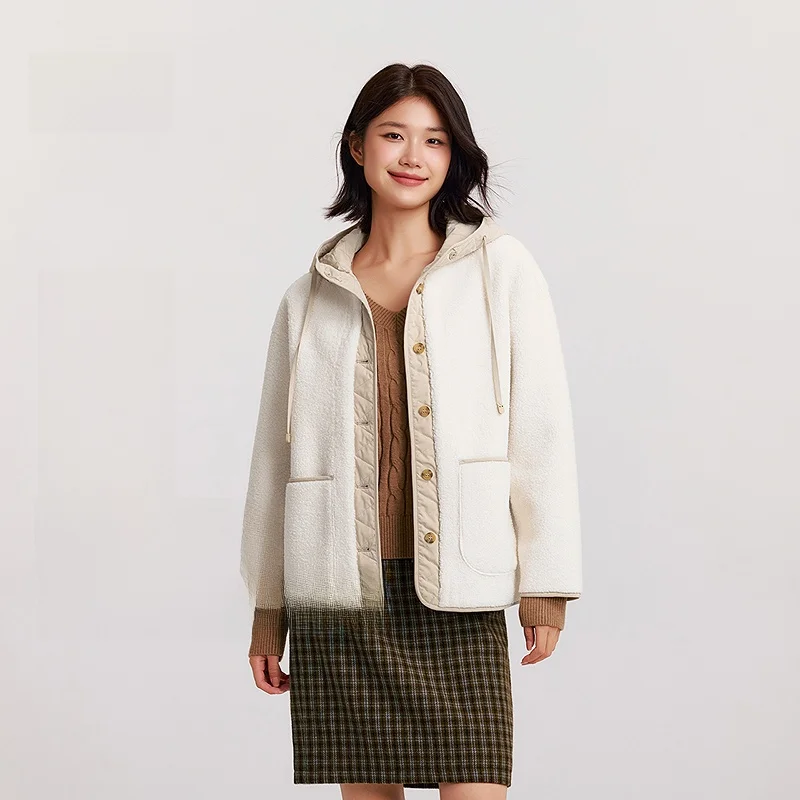 

Semir Women's Loose Suede Lamb Fur Jaet 2024 Winter New Patchwork Casual Sle Long Sve Polyester Fiber Coat