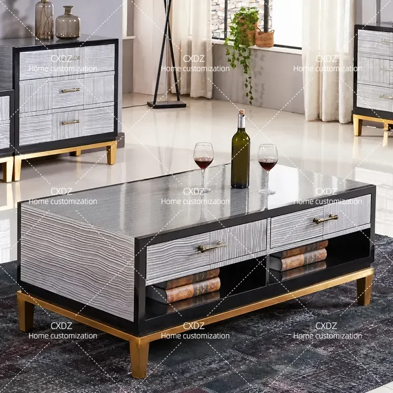 Nordic Modern Simple Solid Wood Coffee Table with Drawer Light Luxury Paint Plated Multi Functional Tea Table for Small