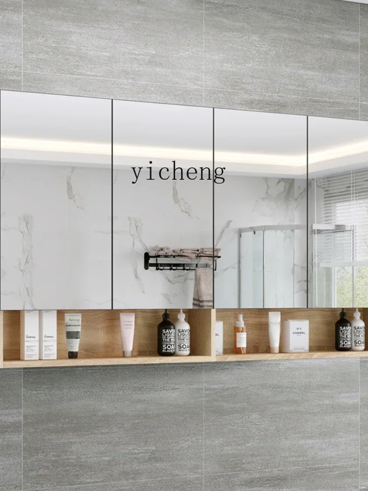 Solid Wood Bathroom Wash Mirror Cabinet Wall-Mounted Antifog Glasses Boxes Bathroom Mirror Cabinet