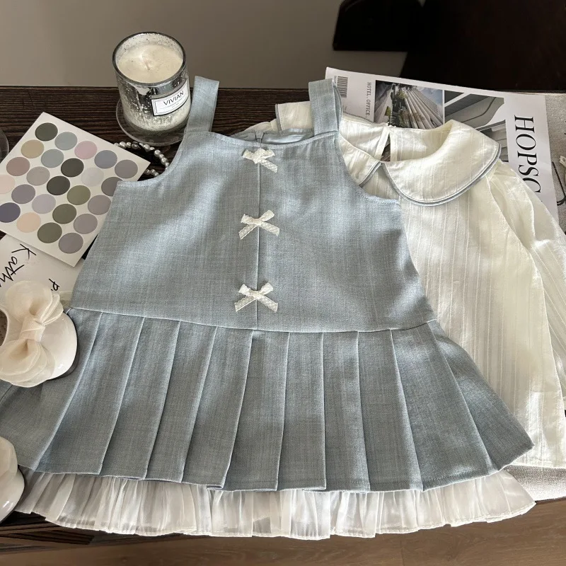 

Children's Clothing2025New Spring Girls' Doll Collar Shirt and Children's College Style Pleated Suspender Skirt Two-Piece Set