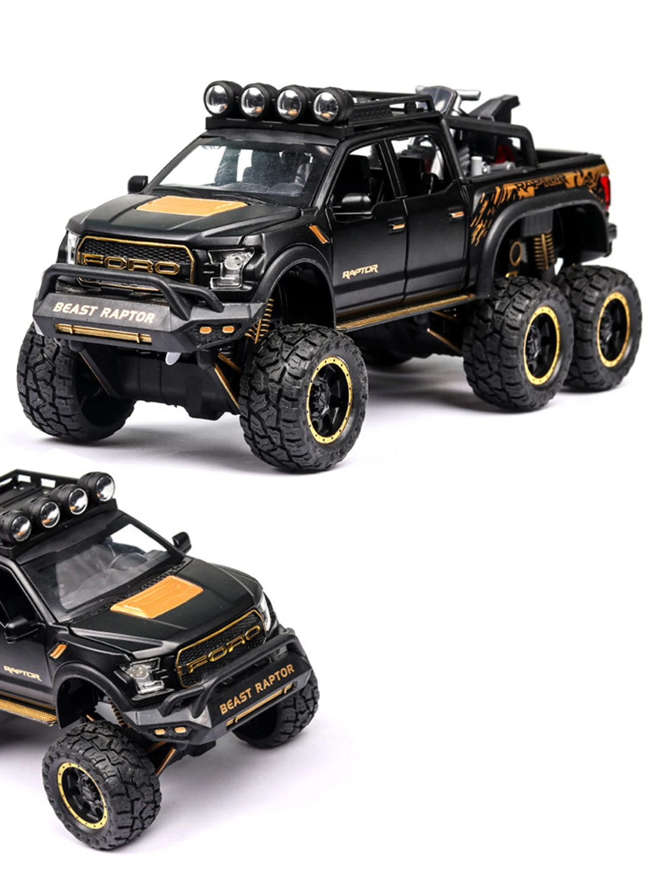 Modelo de camioneta de seis ruedas de aleación de zinc de simulación 1: 28, adorno estático, coche de regalo coleccionable de metal