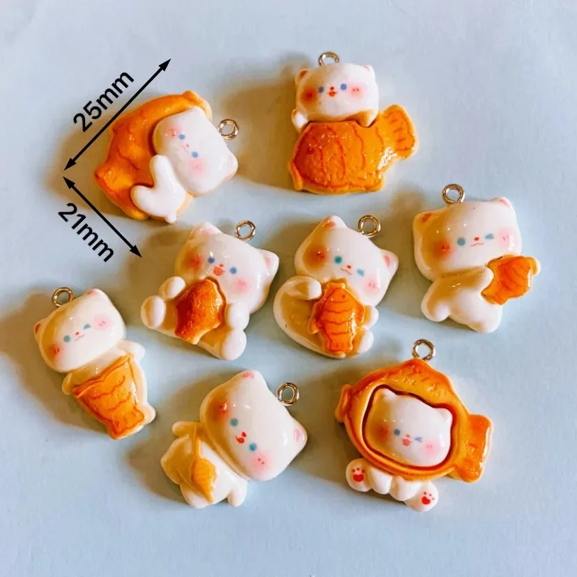 10 قطعة Kawaii Taiyaki الأسماك القط الراتنج السحر لصنع المجوهرات قلادة المفاتيح أقراط المعلقات DIY بها بنفسك لوازم اكسسوارات