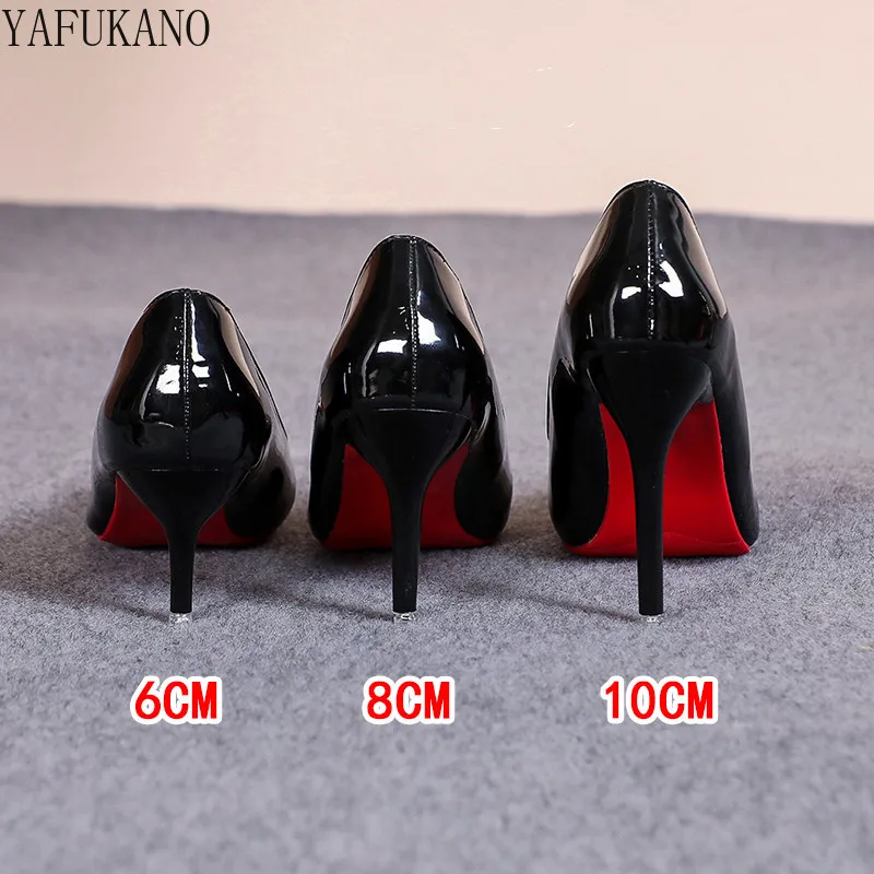 Sexy Red Sole Thin Heel High Heels Classic Style Black Office Work Shoes Patent Leather Matte Leather Lady Pumps Plus Size 42 43