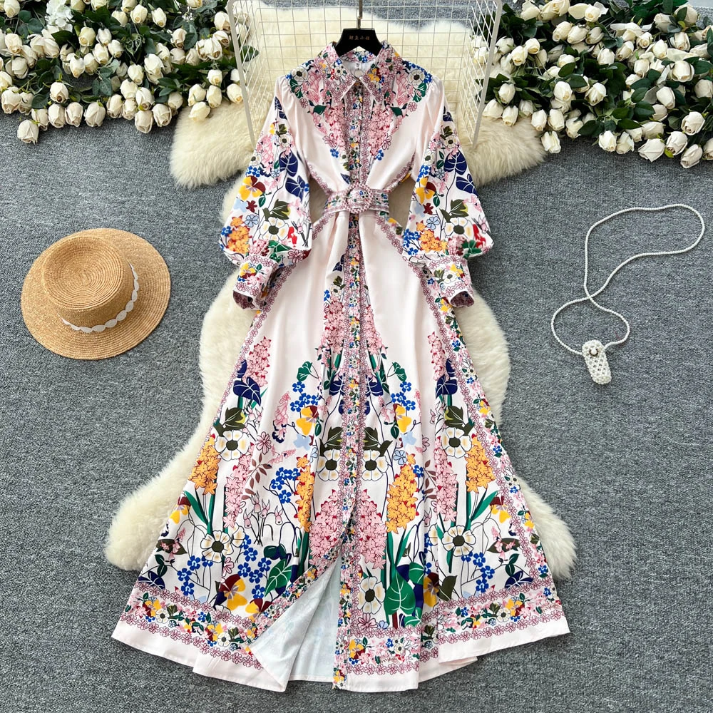 Robe Maxi à fleurs à manches longues pour femmes, chemise musulmane imprimée à simple boutonnage, style bohème, décontractée, nouvelle collection été automne