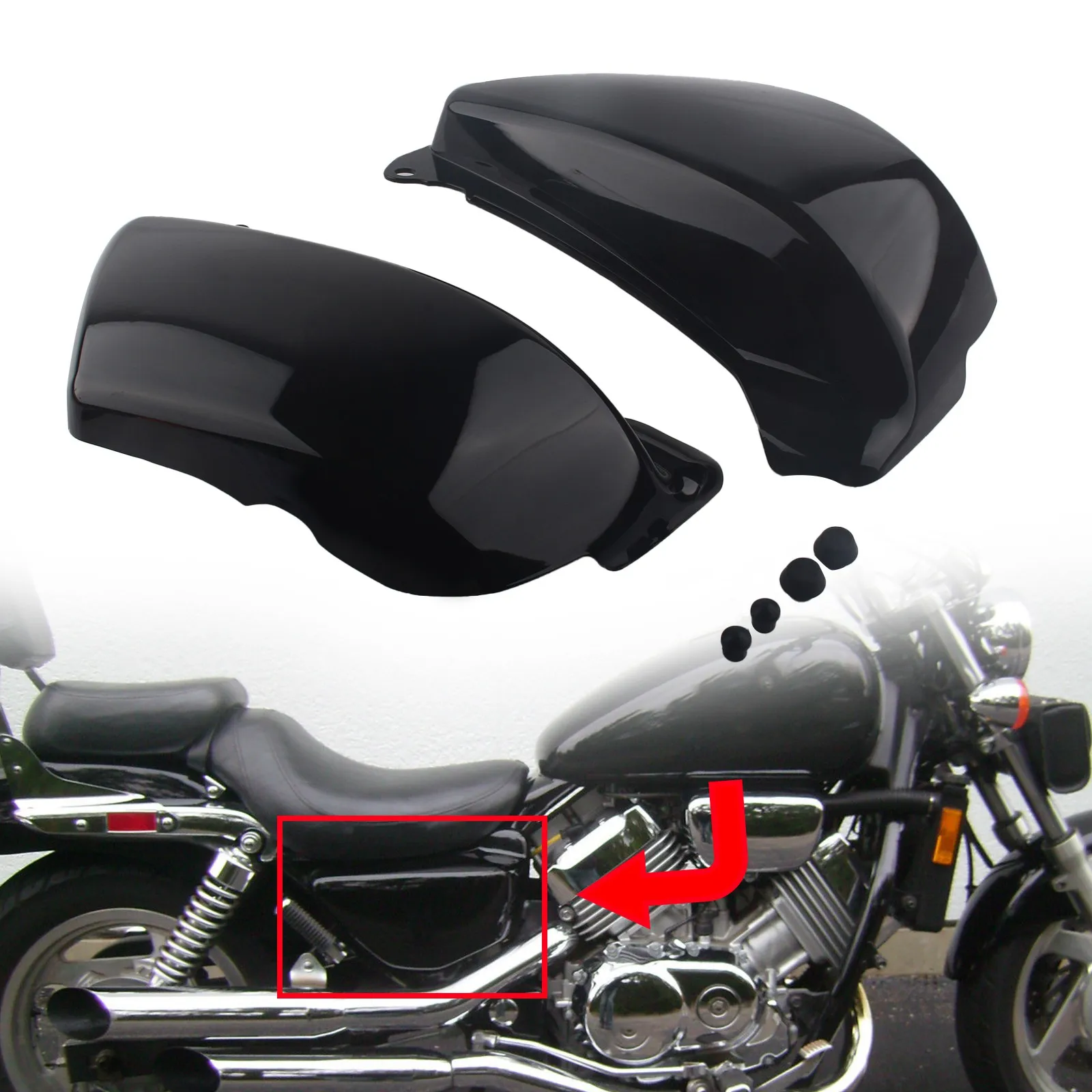 1 Pair Motorcycle ABS Battery Side Fairing Cover For Honda Magna VF750 VF750C 1994-2004 Black Chrome