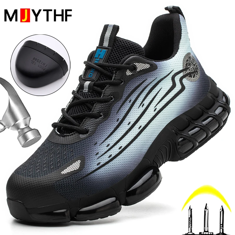 Men Air Cushion Sport Safety Shoes Fashion Work Boots Anti-smash Anti-puncture Indestructible Shoes Lightweight Protective Shoes