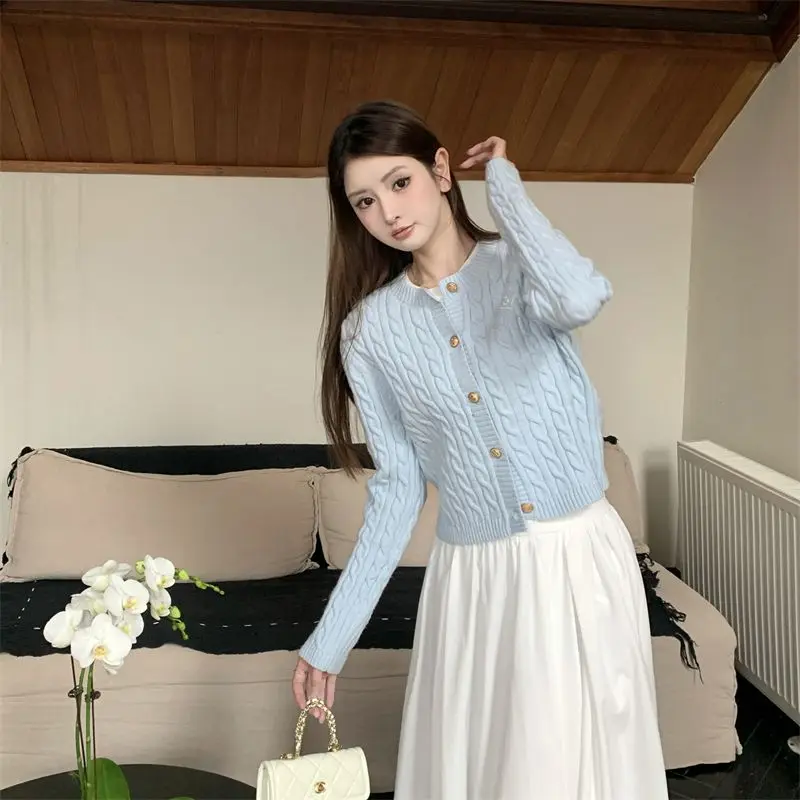 Korean Version Fried Dough Twists Sweater Cardigan Dopamine Campus Style Short Knitwear Coat Small Crowd Foreign Style Fashion