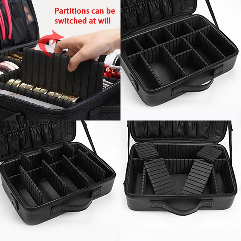 Large-capacity handheld cosmetic bag embroidery nail with makeup toolbox shoulder crossbody three-layer makeup storage box bag