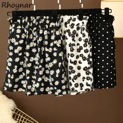 Shorts Women Daisy Floral Summer Youth Ins M-3XL Elasticity Loose Vintage Mori Girl Style High Waist Trousers Beach Hot Female