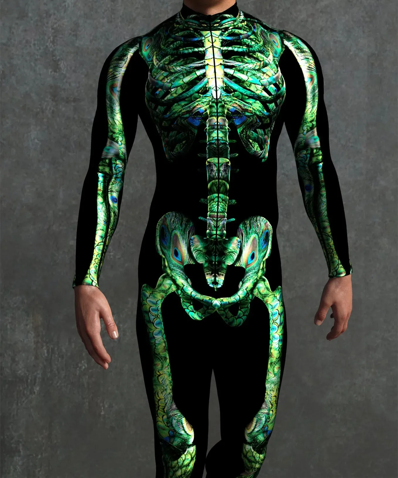 Halloween Skinny Damen Bedruckter Bunter Totenkopf Cosplay Jumpsuit Cyberpunk Zentai Anzug Karnevalsparty Aerial Performance Bodysuits – Detail 11