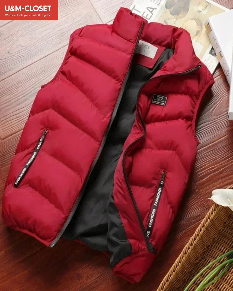 เสื้อพัฟเฟอร์แบบไม่มีแขน สีพื้น เสื้อแจ็คเก็ตขนเป็ด เสื้อกั๊กกันหนาว เสื้อกั๊ก เสื้อคลุมกันลม