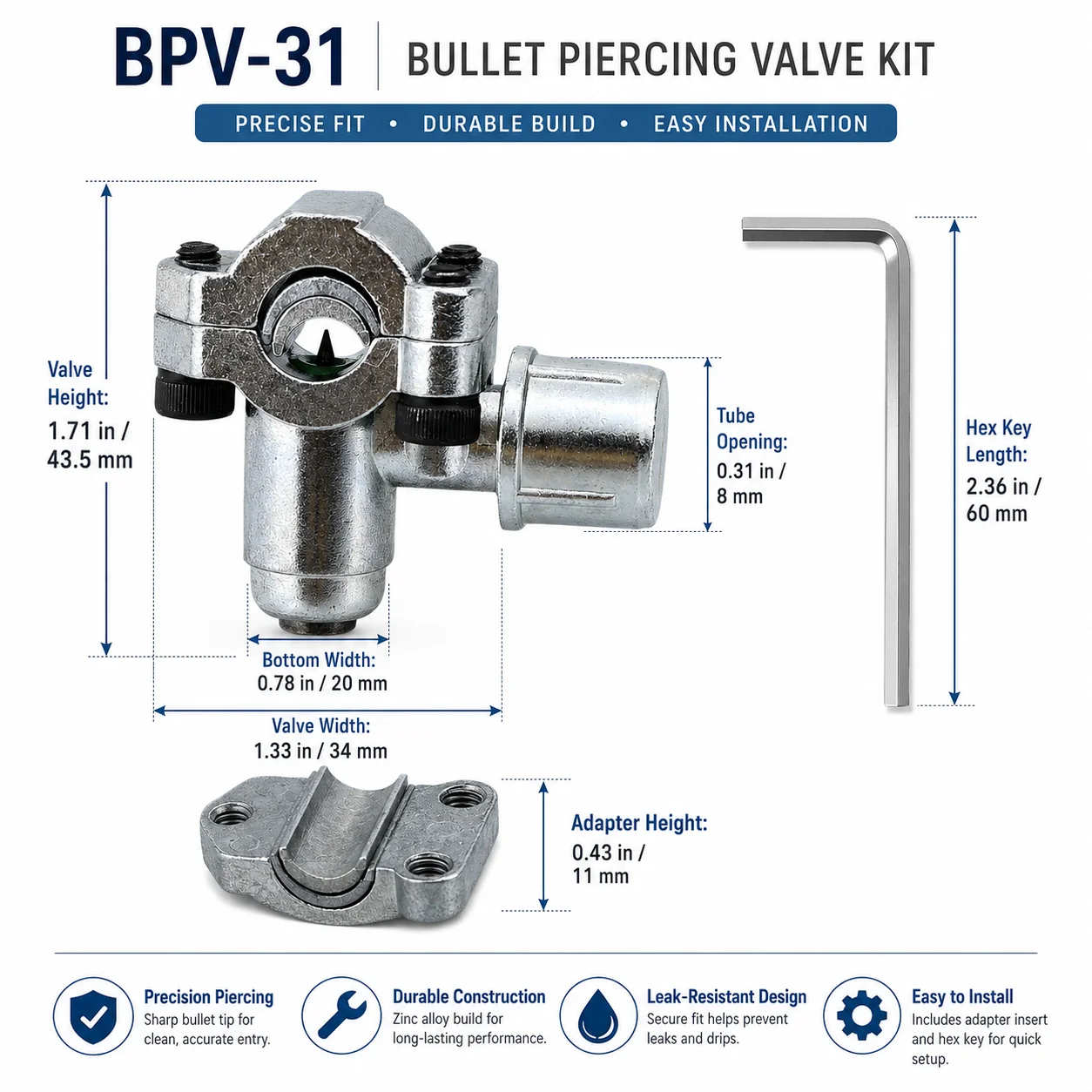 Line Piercing Valve Kit Bpv-31 Maintenance Zinc Alloy Refrigerator Tap Valve Replacement for 6 to 10MM Copper Tubes
