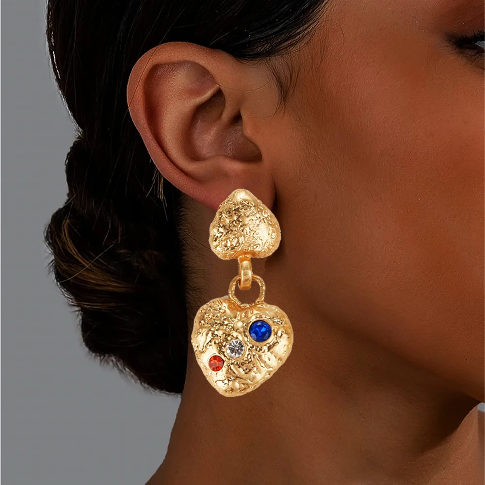 

Metal Heart Earrings Copper Rhinestones Jewelry Woman Coquette Stainless Steel Y2k Decorations Free Shipping Items