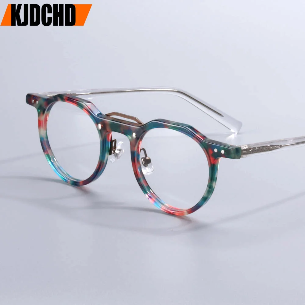 KJDCHD Vintage Round Rivet Reading Glasses Men Women Acetate Frame Transparent Prescription Optical Eyeglasses For Daily Wear