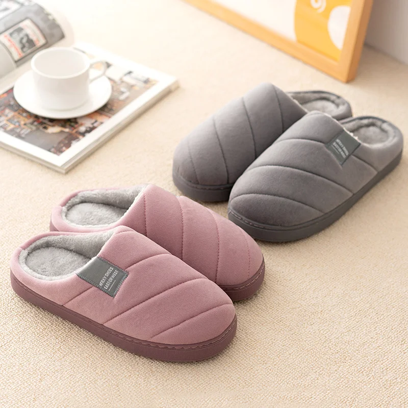 

Men's and women's indoor plush warm cotton shoes thick bottom non-slip waterproof slippers winter indoor couple bedroom slippers