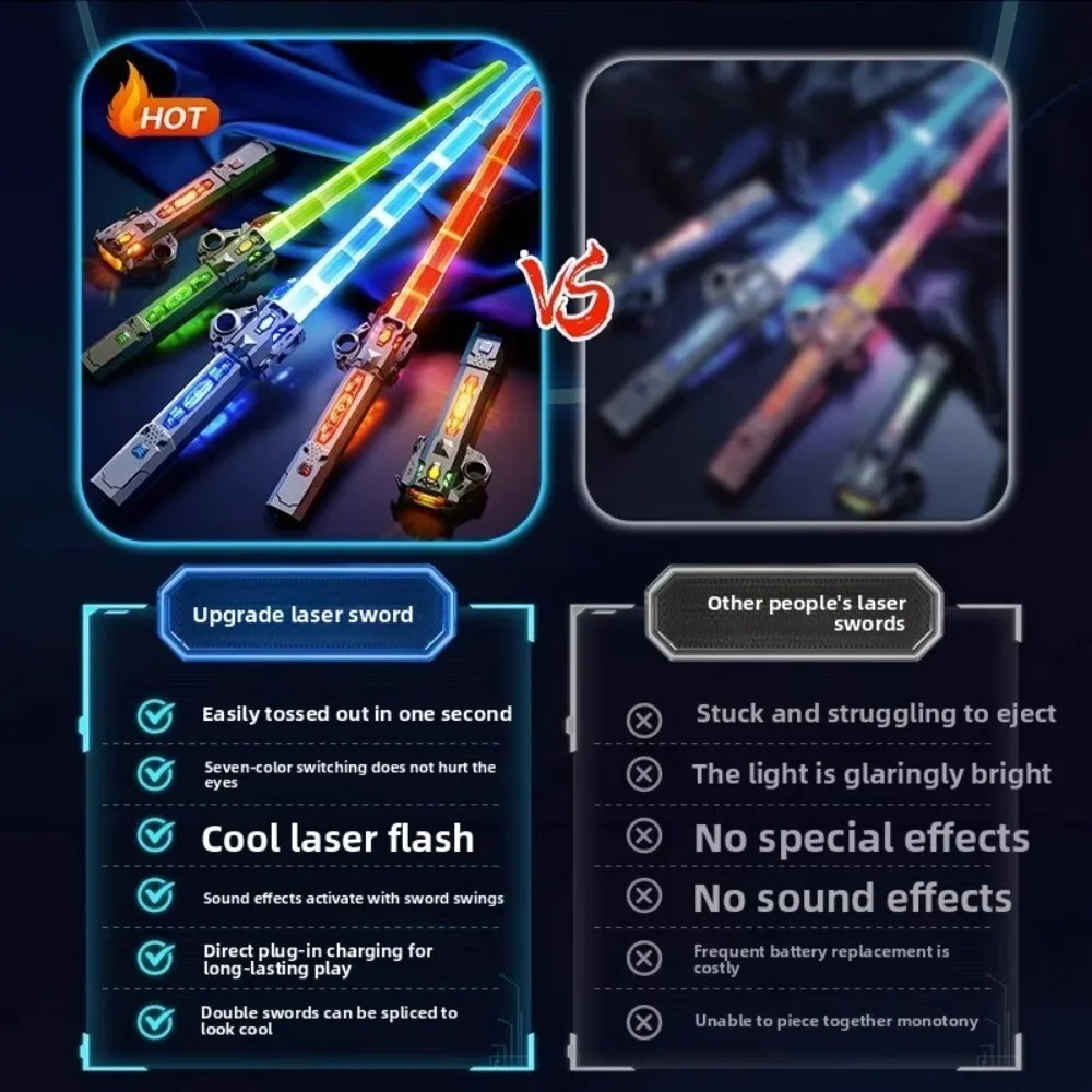 Laser 2-in-1 buntes, einziehbares, verwandelbares, leuchtendes Schwert für Kinder, Spaß, Nacht, Spielen, Party, Outdoor, Spiel, Stall, Spielzeug, Geschenk