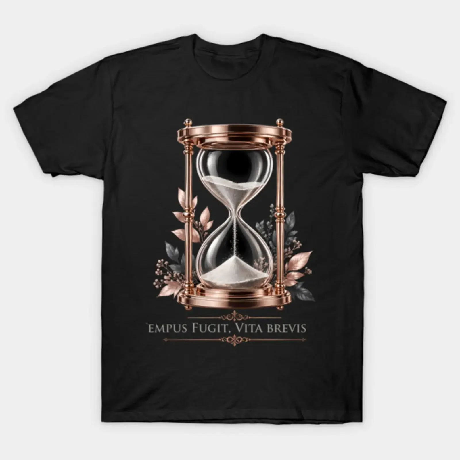 Tempus Fugit Vita Brevis Latin Quote Elegant Hourglass Philosophy T-shirt vintage lavé, graphique stylé, streetwear confortable