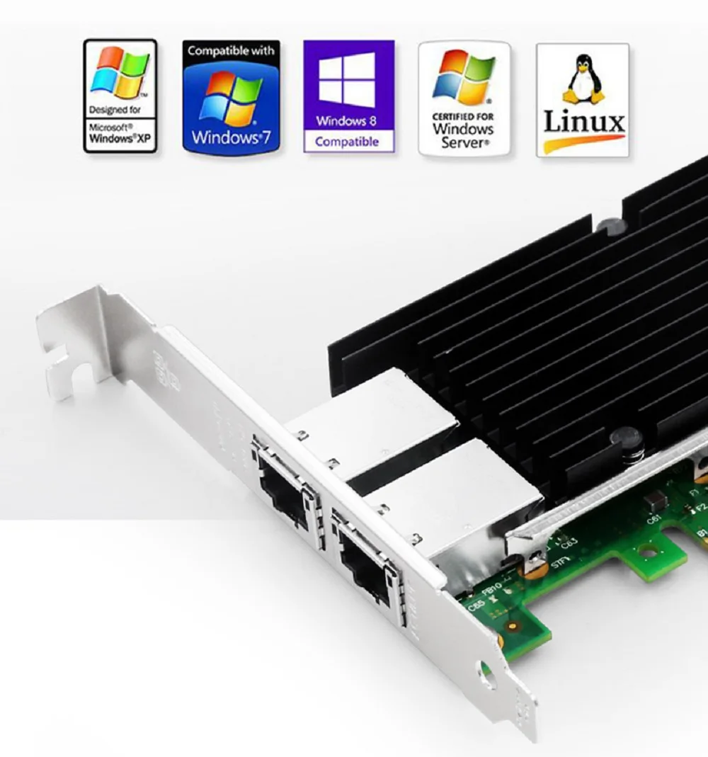بطاقة LAN لخادم إيثرنت 10 جيجابت NIC X540T2 منفذ RJ-45 مزدوج PCIex8 محول شبكة متقارب لإنتل X540-BT2 لنظام التشغيل Windows وVMware