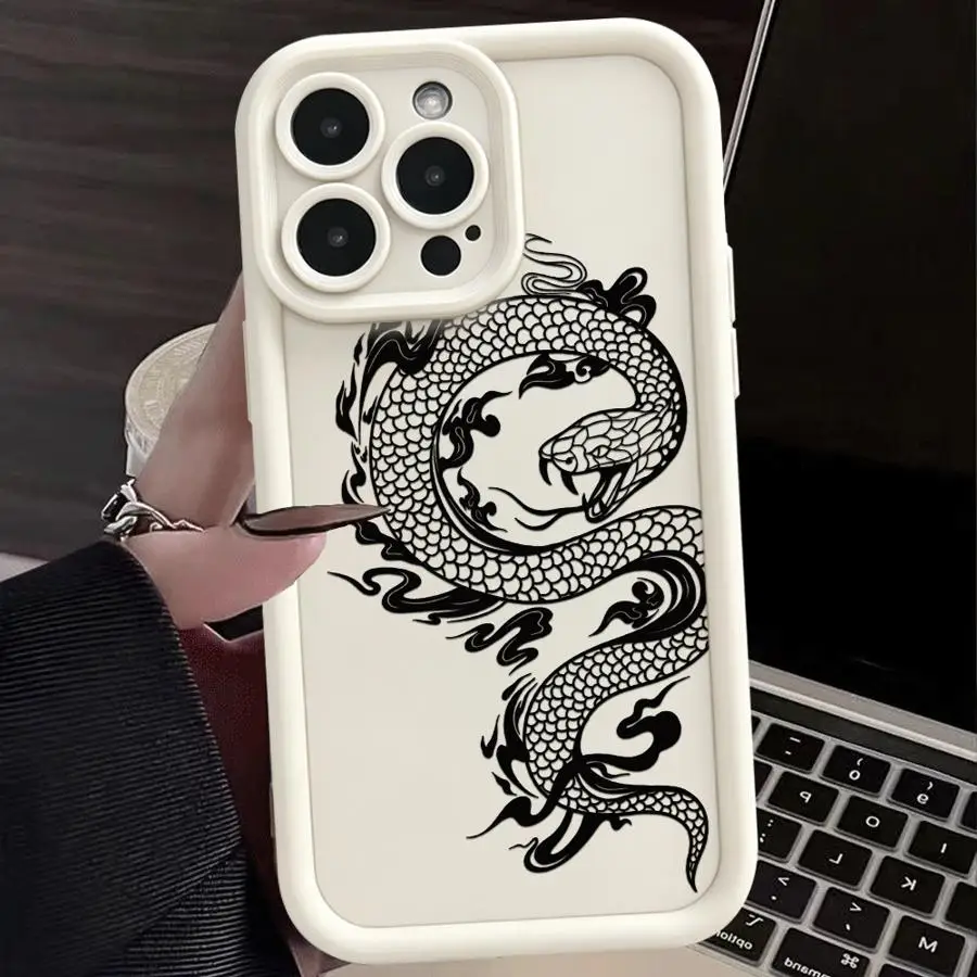 Phone Cover Case for iPhone 17 Pro Max 17e 16 12 Pro 14 Air 11 15 Plus 13 Black Line Dragon Snake view 6