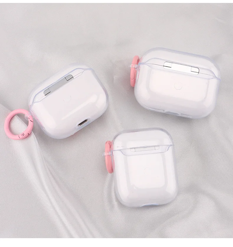 เคสหูฟังอุ้งเท้าสีชมพูน่ารักสำหรับ airpods 1 2 Pro 2เคสใส TPU Air pods 3หูฟังบลูทูธพร้อมพวงกุญแจ