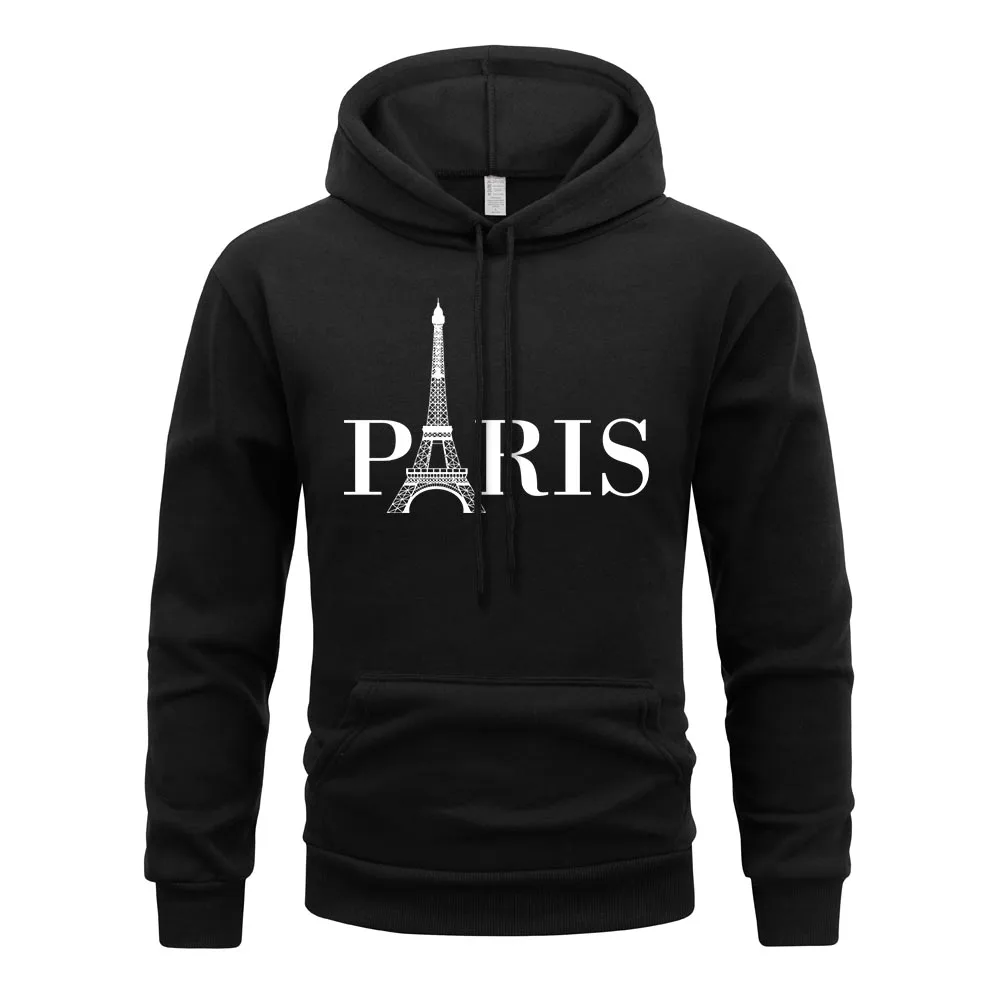 Paris Eiffel Tower Hoodie Men Romantic City Hoodies Street Casual Fleece Sweatshirt Simple Loose Hoody Men's Clothing