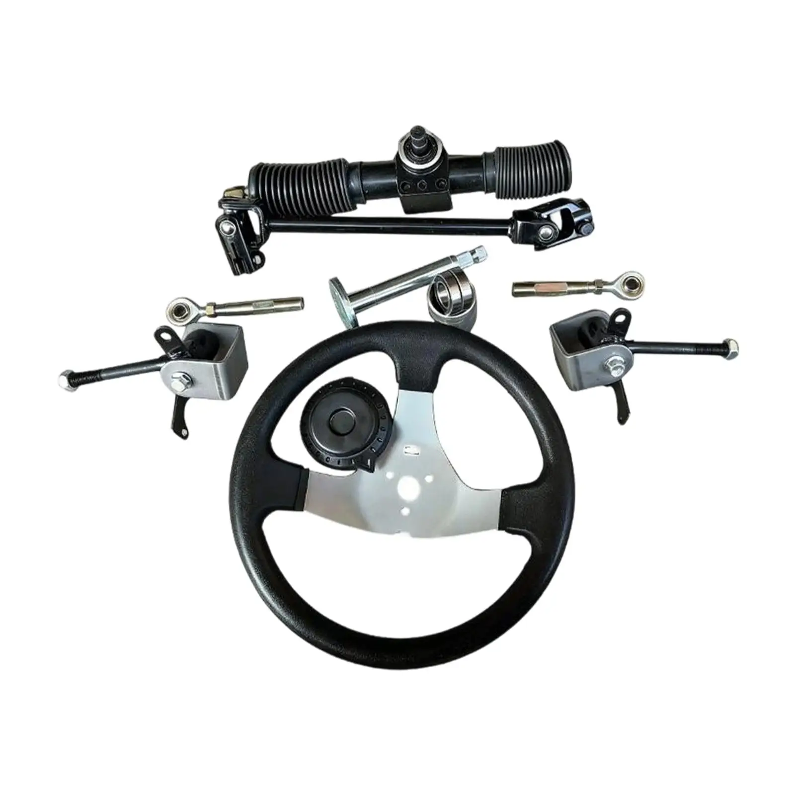 Precision Go Kart Steering Wheel 300mm Wear Resistant Metal Kit Tie Rod Rack Shaft Set for Electric Four Wheel Vehicle Upgrade
