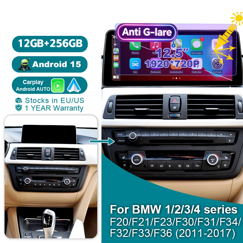 Wondefoo 8 Core Wireless Carplay Car Radio Android 15 Auto 1920*720P Screen Stereo For BMW 1 2 3 4 Series F20 F21 F23 Cabrio F30 F31 F32 F33 2011-2017 Bluetooth Navigation GPS Multimedia player Autoradio WIFI 4G BT 2DIN
