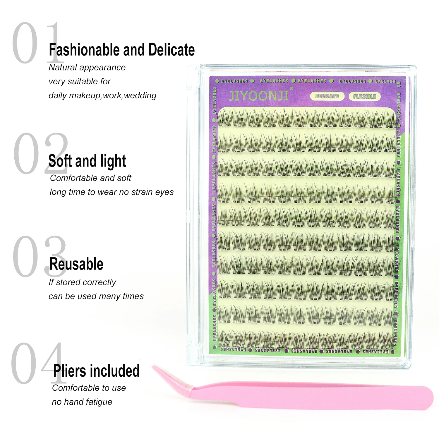 120 Uds. Racimos de pestañas autoadhesivos naturales extensión de pestañas de racimo finos reutilizables No necesita pegamento con pinzas 11/12MM