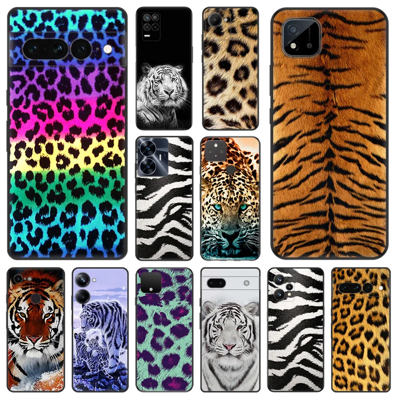 Mat telefon kılıfı piksel 8 8a 7 7a 6 6a Moto kenar için 20 30 40 Pro OneFusion G200 renkli kaplan leopar baskı yumuşak siyah kapak