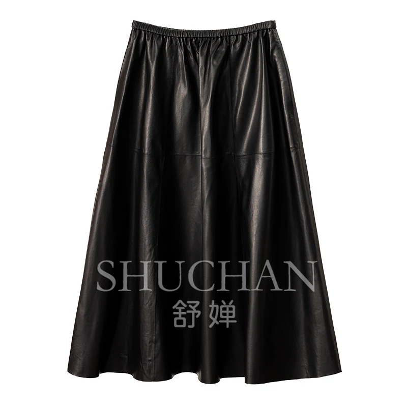 

Urban Temperament Oil Wax Soft Sheepskin A-shaped Umbrella Skirt Women 01F9 Korean Fashion Clothing