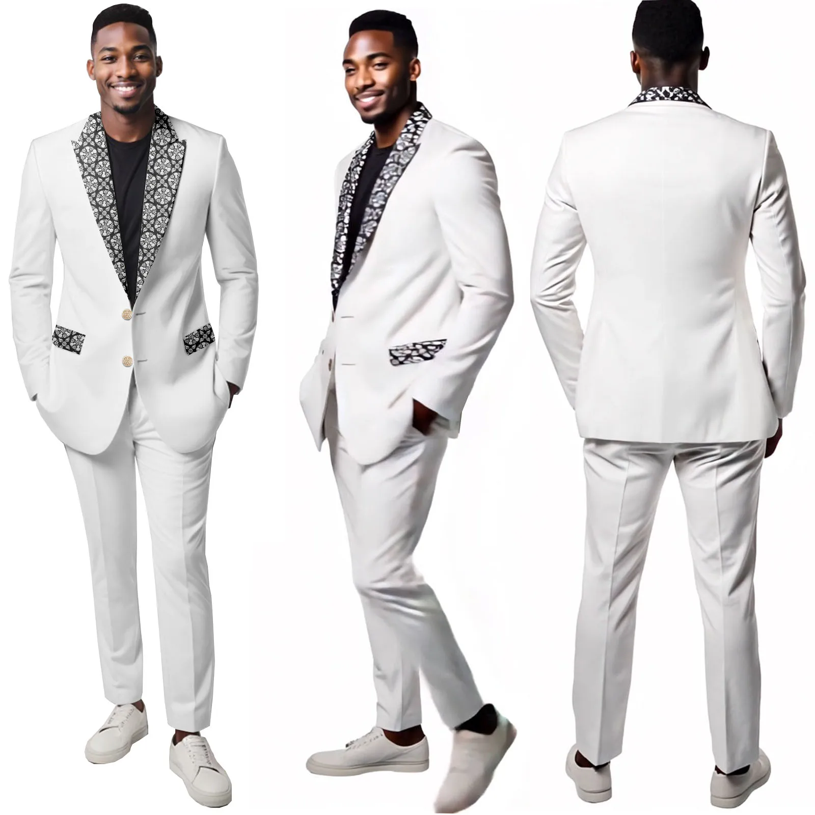 

DBQ Men's Business Suit Slim Fit Single Breasted Embroidery Blazer Jacket Pants Set Solid Wedding Dress Suit BD170