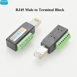 RJ45 Screw Terminal Connector RJ45 Solderless Male Plug to 8-Pin Terminal Block Adapter for Ethernet Cat5 /6/7 AV CCTV