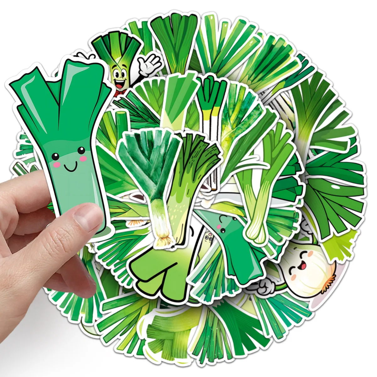 

50PCS Green Vegetable Cartoon Food Green Onion Funny Meme Graffiti Sticker Waterproof Decorative Refrigerator Laptop Decal Toy