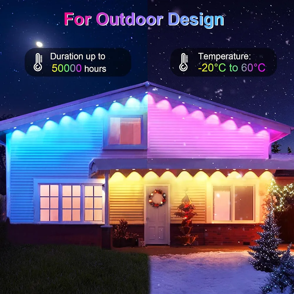 Imagem -03 - Luzes Led String para Outdoor Eaves Faixa de Luz Flexível App Controlado Mudando a Cor Decoração de Natal 20m 2.4g Bel Controlador