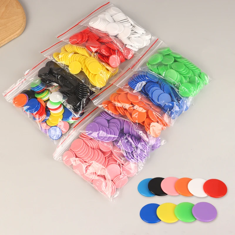 

100Pcs 25MM Montessori Learning Education Math Toy Plastic Poker Chips Bingo Chip Markers Token Family Club Party Counting Toy