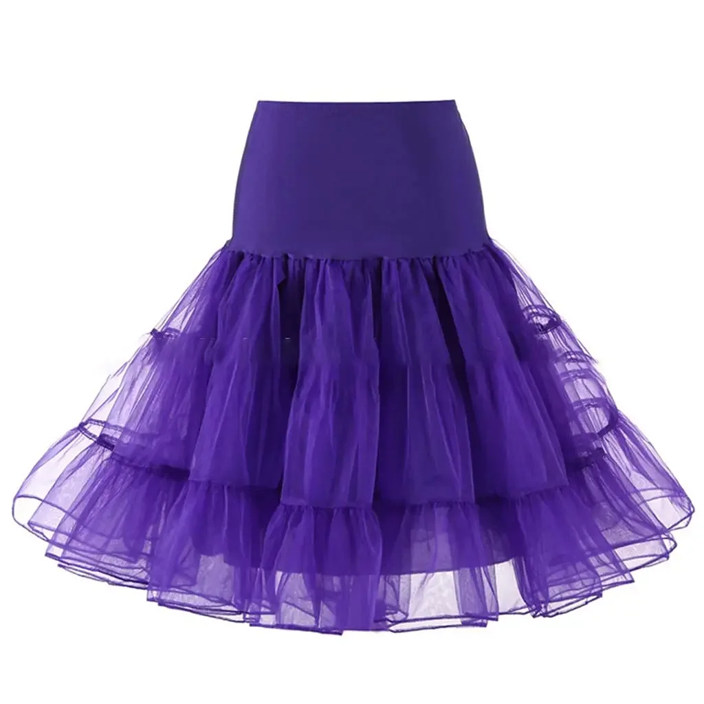 ผู้หญิง 50s Vintage Tulle Petticoat Bright สีทึบตาข่าย Hoopless ครึ่งกระโปรงเข่าความยาว Crinoline Tutu กระโปรงสีส้ม