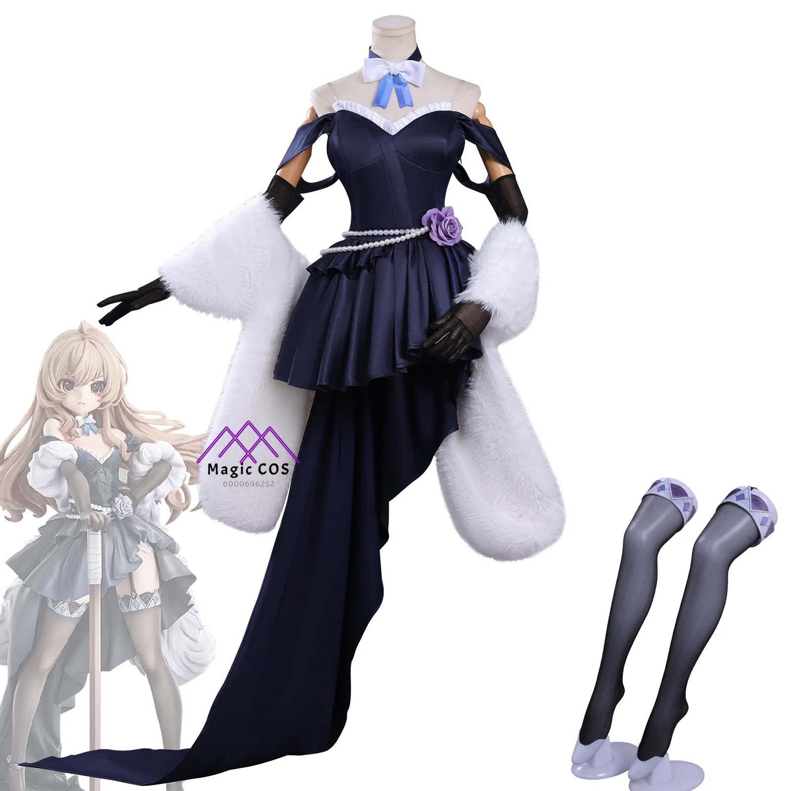 

Popular Anime Toradora Cosplay Costume Taiga Aisaka Role Playing Blue Dress with Shawl Outfit Women Comic Con Halloween Party