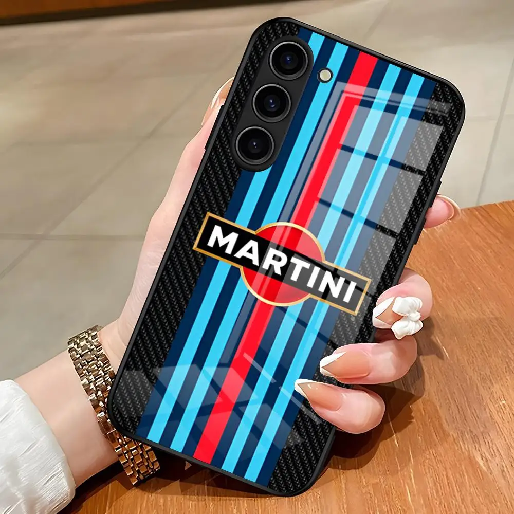 Etui na telefon z logo Racing M-Martini dla Samsunga S25 Edge Ultra S23 S22 S21 S20 Ultra Plus S24 Fe A54 A53 A25, szklane etui — zdjęcie produktu 3