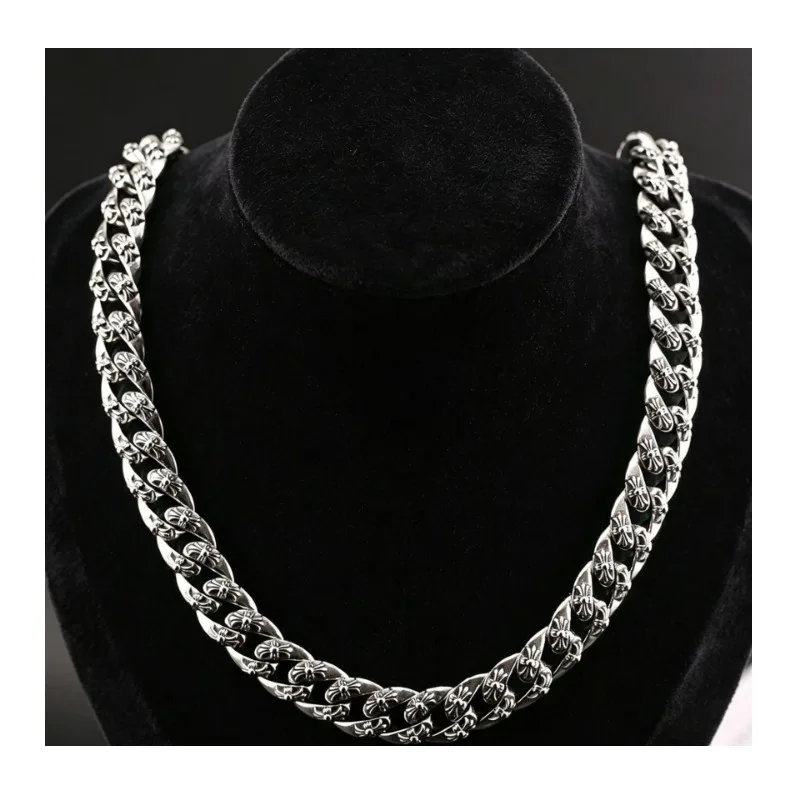 

Crowe Home Classic Vintage Cross Design Cuban Clavicle Necklace High Sense Men's Domineering Thai Silver Necklace