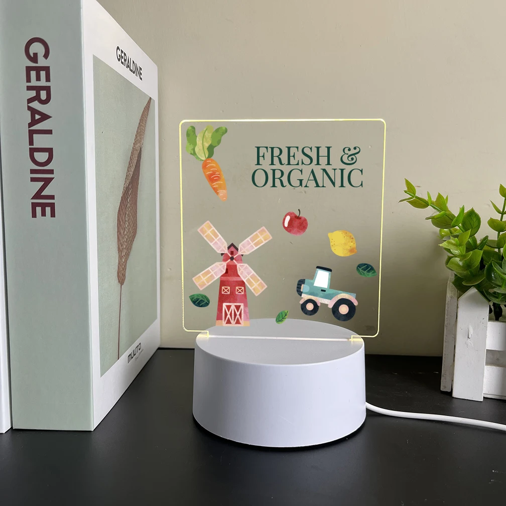 Farm Cartoon 3D Colorful Night Light Children's Day Gift Touch Dimming Bedroom Decorative Light Customized Pattern LED Night Lig