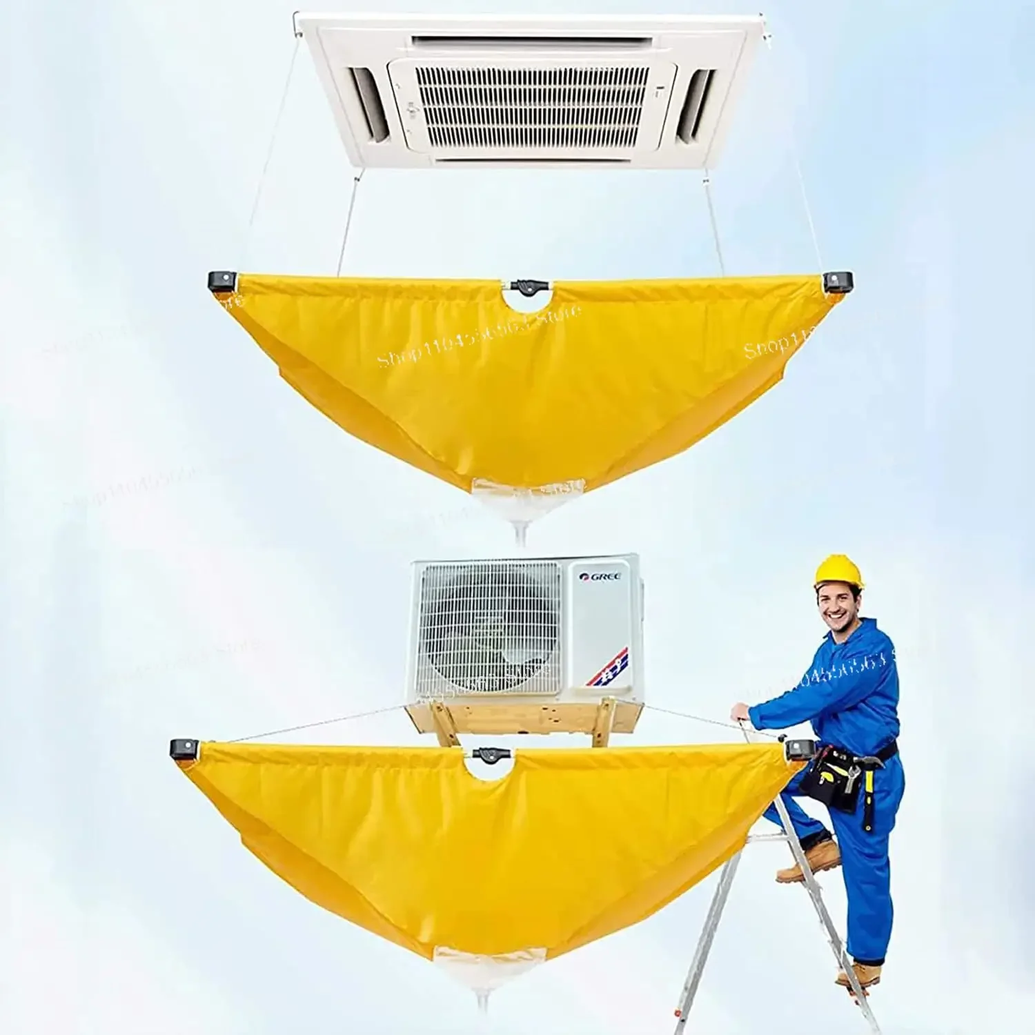 

​​Ceiling AC Cleaning Protective Cover with Drain Outlet, Waterproof Dustproof Shield for Air Conditioner Maintenance​​