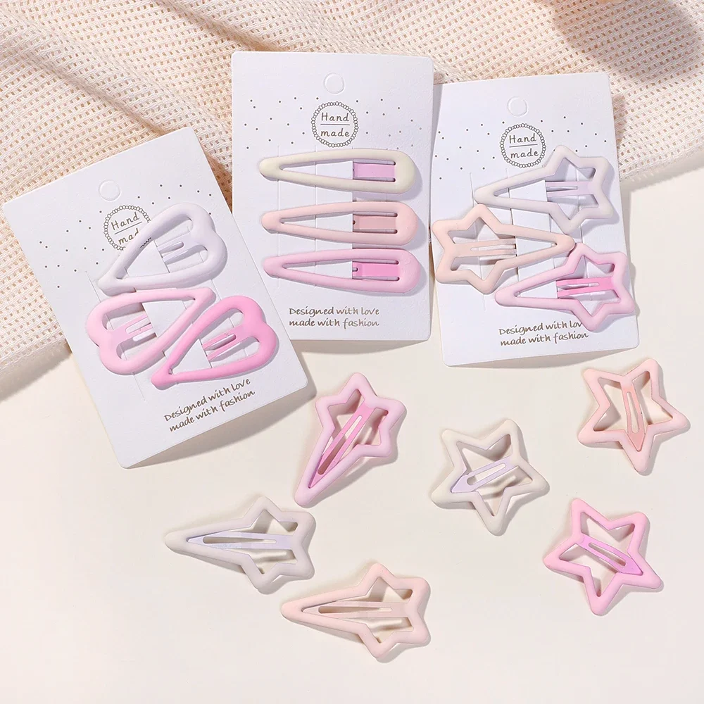 3Pcs/Set New Girls Fashion Coffee Color Geometric Stars Ornament Pink Hair Clips Adult Sweet Hairpins Female Hair Accessories