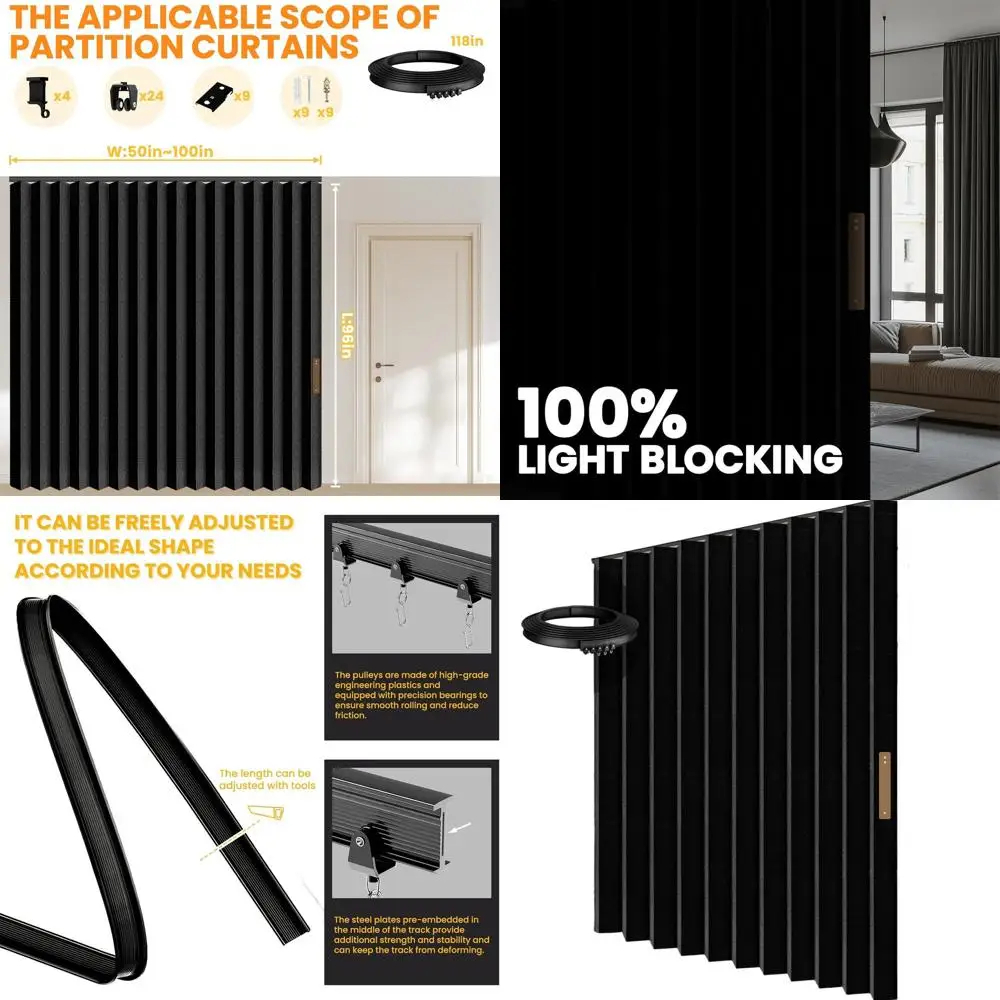 

Blackout Accordion Room Divider Curtains with Flexible Ceiling Track for Privacy and Soundproofing - Ideal for Bedrooms and Pati