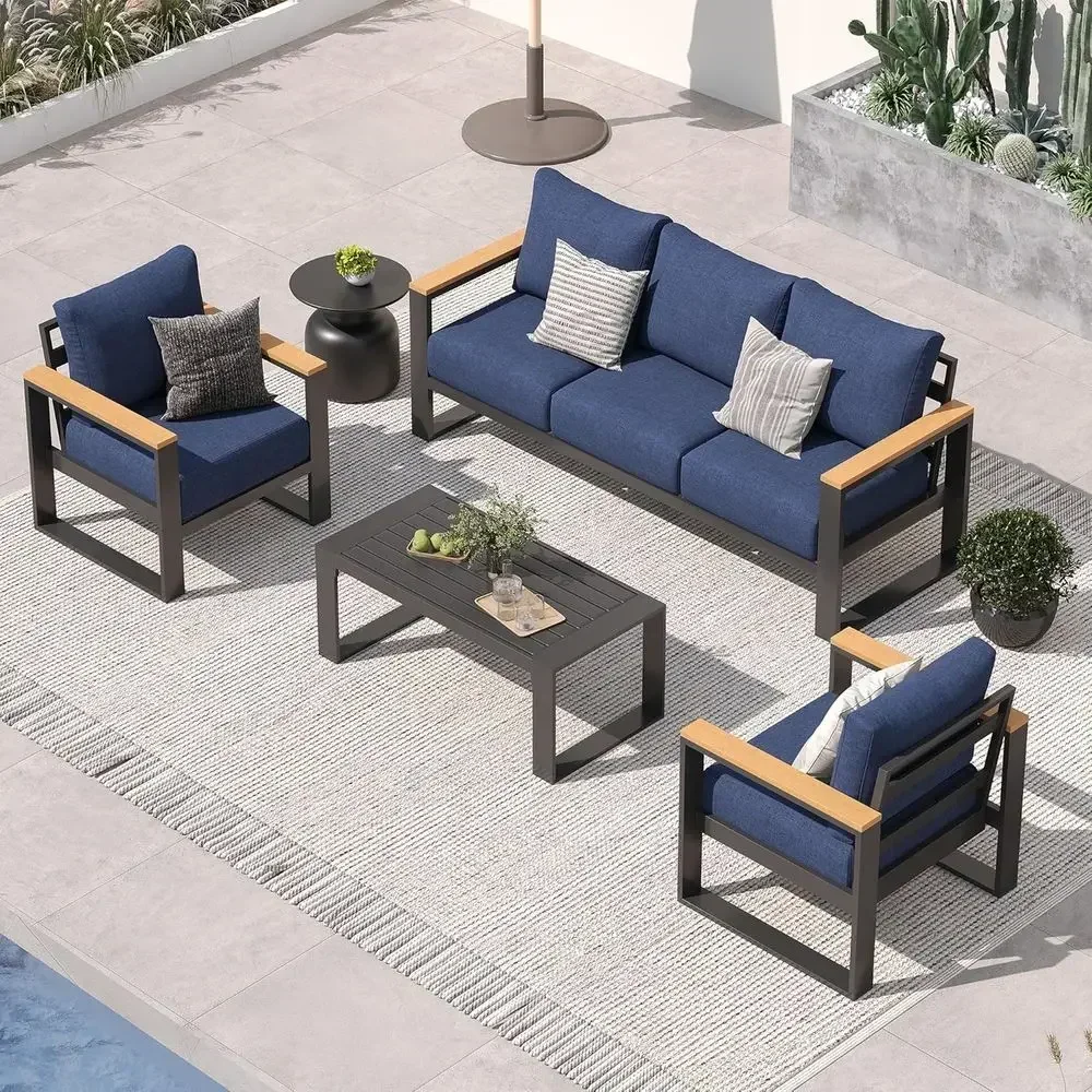 Patio urniture Set, 4 Piece Outdoor Contion Sets with Coee Table and Washable Thick Cushions, All Weather Outdoor Sectional Set