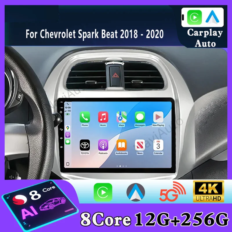 Radio Multimedia Estéreo para Auto con Carplay y Android Auto para Chevrolet SPARK BEAT 2018 2019, Wifi, 4G, GPS, 2din, DVD