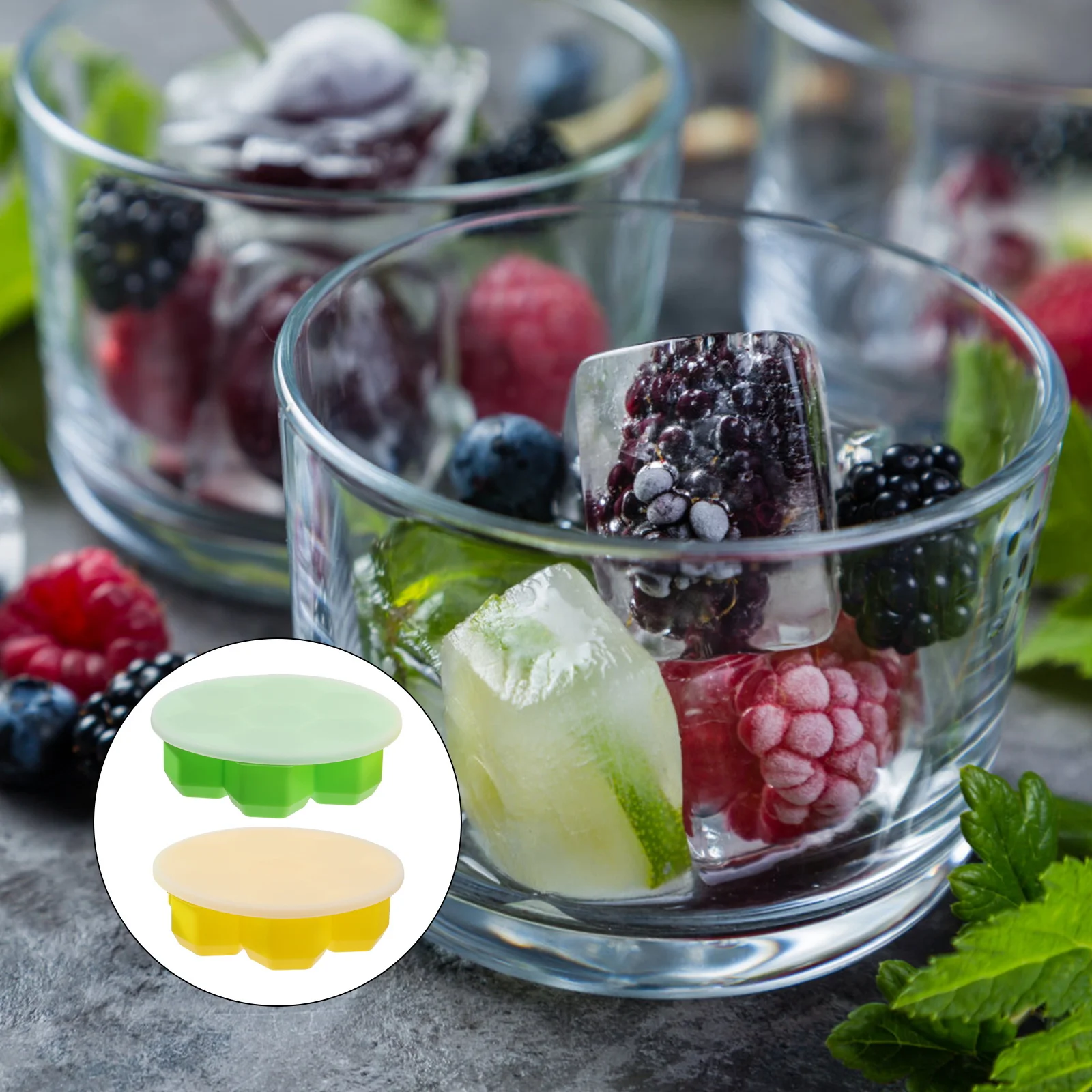 

2pcs Silicone Honeycomb Ice Maker 7 Grid Hexagonal Ice Cube Mold Thick Bottom Easy Release No Odor Cover For Home Party Cocktail