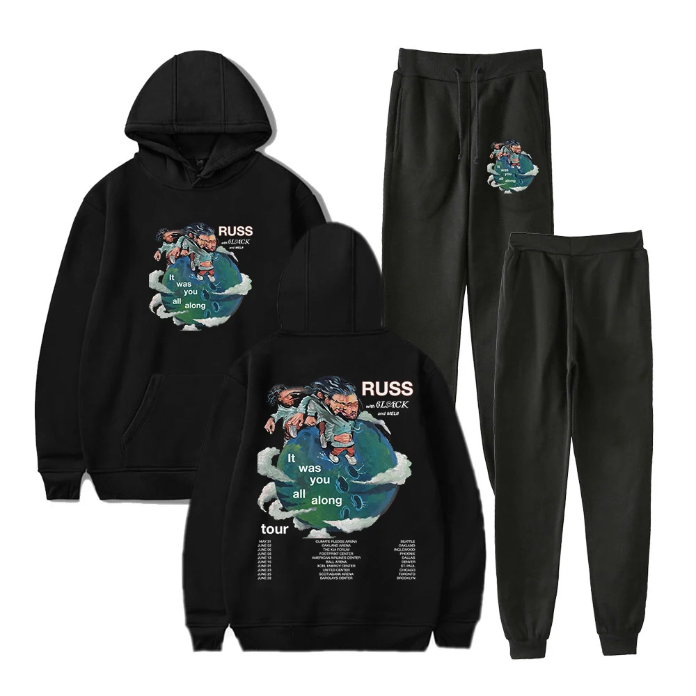 

Russ It Was You All Along Tour 2024 Pullover Hoodie Jogger Pants Two Piece Set Sweatshirts+Sweatpants Women Men's Set